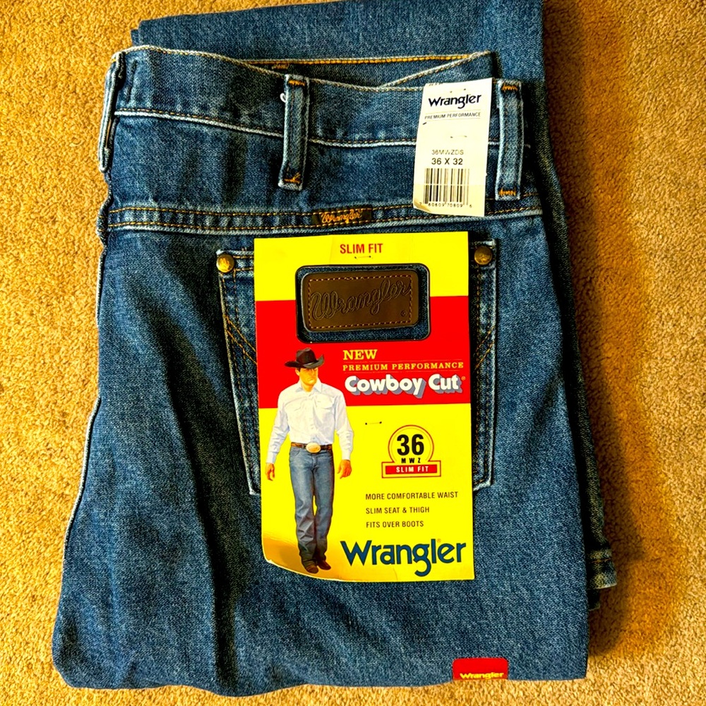 Men’s New Wrangler Cowboy Cut Slim Fit Jeans, 36x32